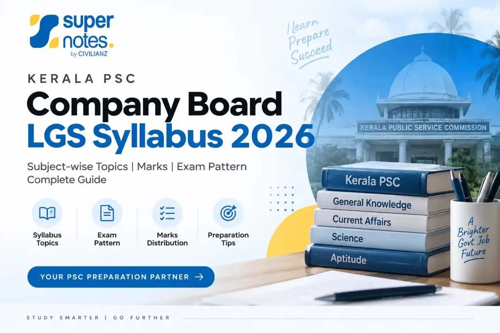 Kerala PSC Company Board LGS Syllabus 2026 – Subject-wise Topics, Marks & Exam Pattern | Super Notes by Civilianz