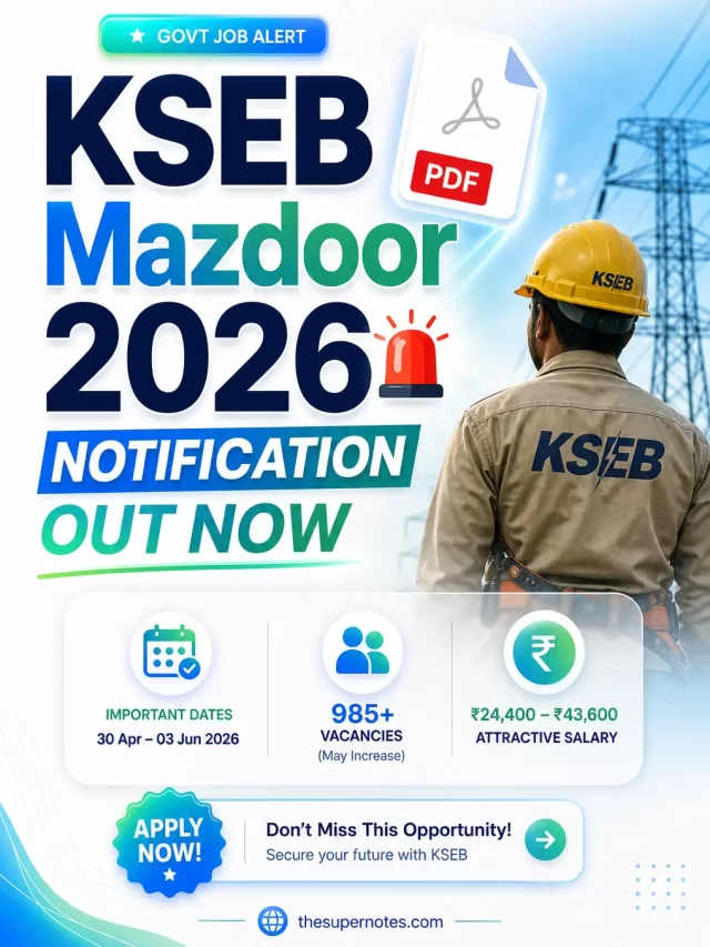 KSEB Mazdoor Notification 2026 PDF Download – vacancy details, eligibility, salary and apply dates