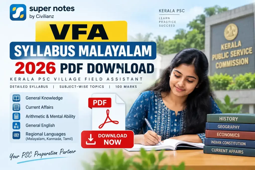 VFA Syllabus Malayalam 2026 PDF Download – Kerala PSC Village Field Assistant study resource